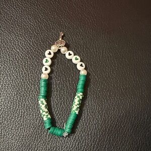 Green and White Beaded Bracelet